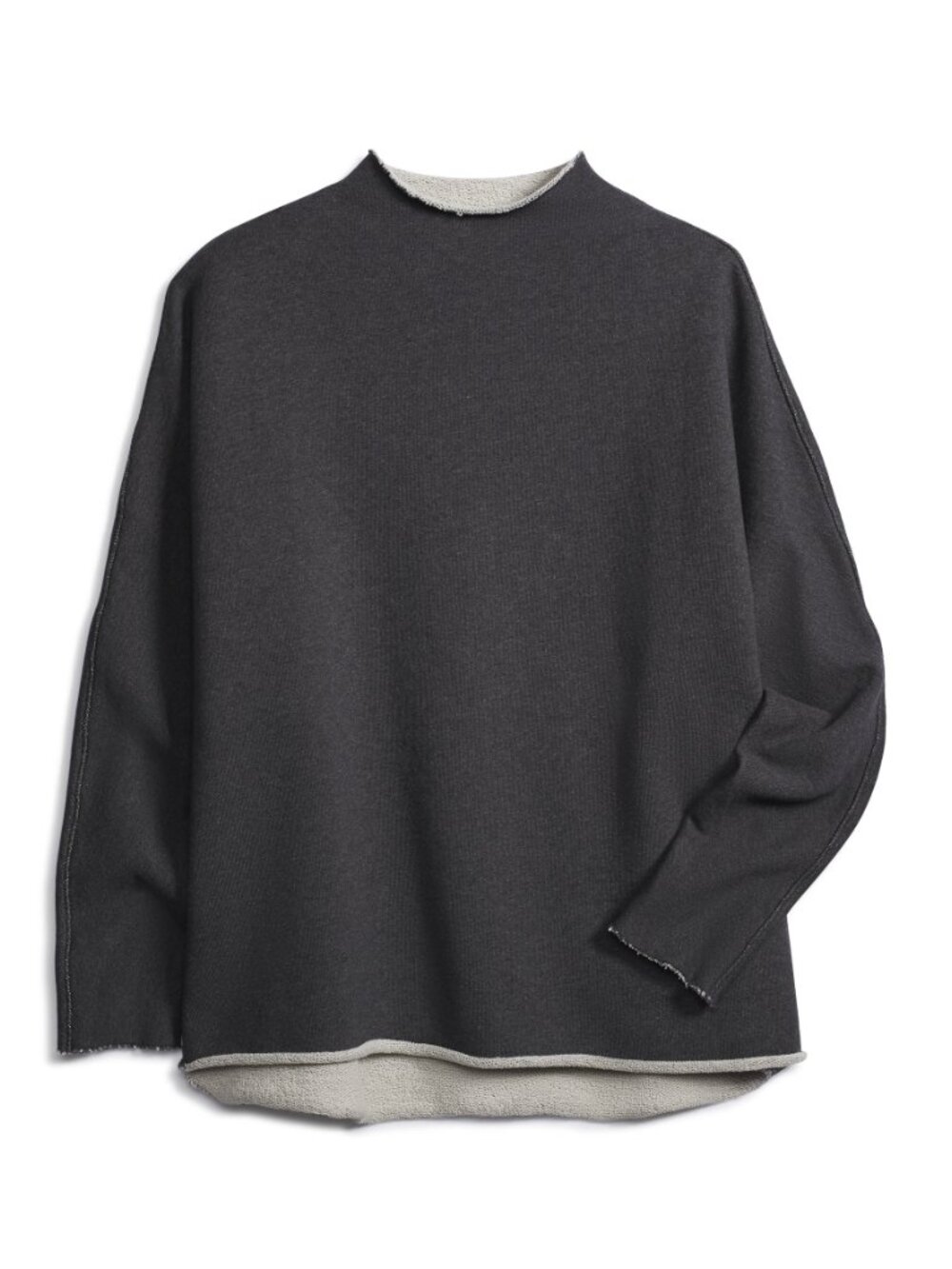 New Frank & Eileen Long Sleeve Funnel Neck Capelet Charcoal with Defect, Size S